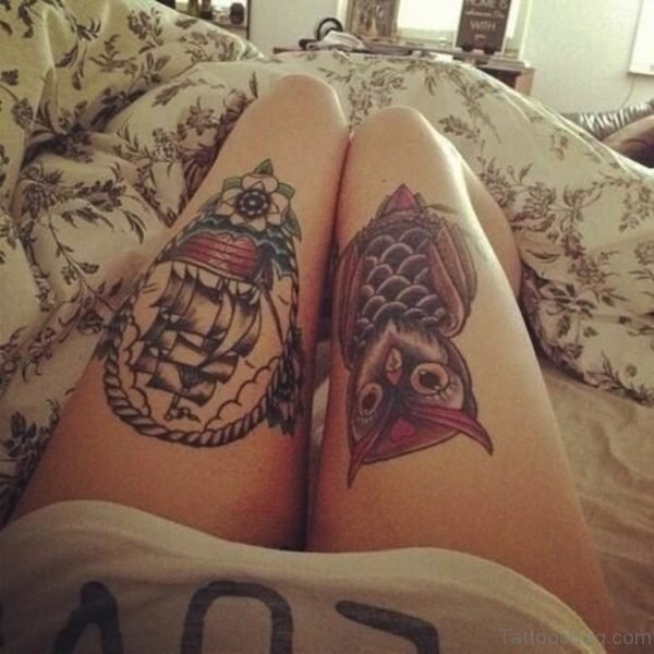 Ship And Owl Tattoo