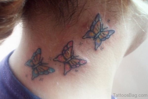 Side Neck Butterfly Tattoo Design