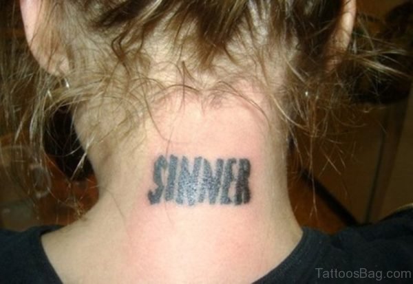 Sinner Tattoo On Neck For Women