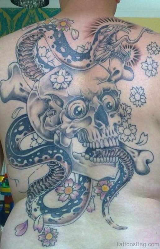 Skull And Snake Tattoo On Back