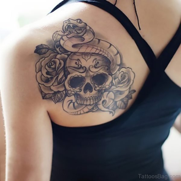 Skull Rose And Snake Tattoo