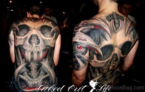 Skull Tattoo On Full Back