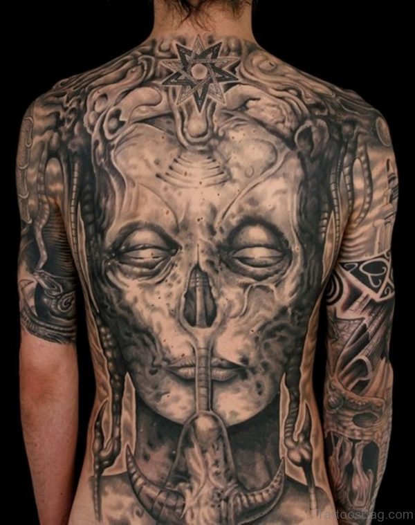 Skull Tattoo On Full Back