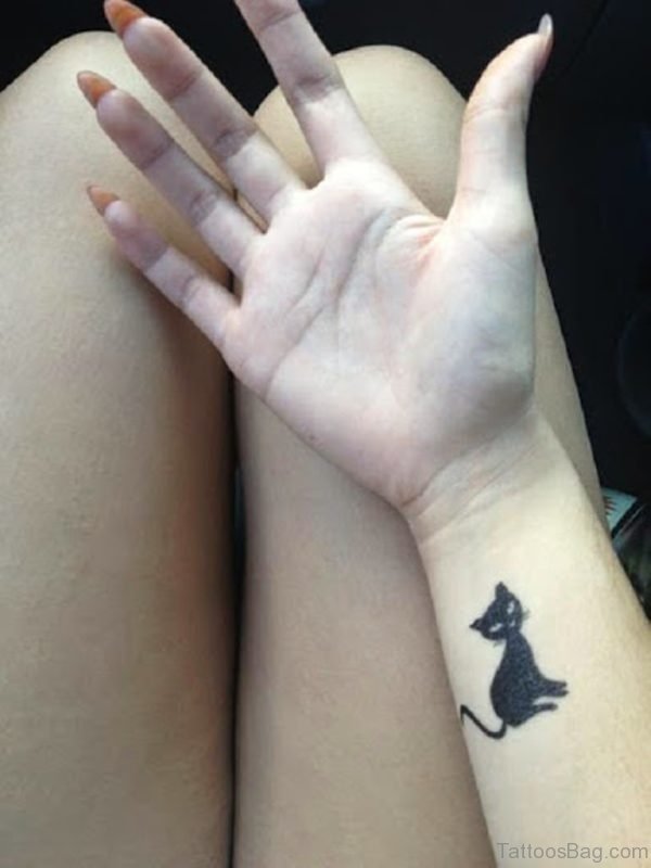 Small Black Cat Tattoo On Wrist