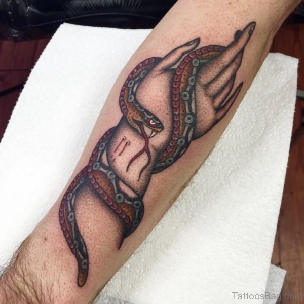 Snake Sting Hand Tattoo