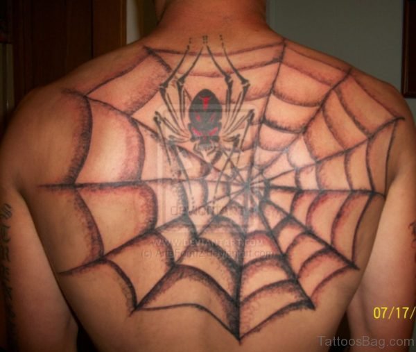 Spider Tattoo On Upper Back