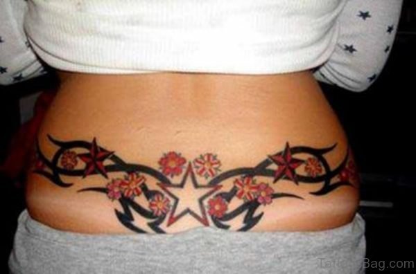 Star And Wording Tattoo On Back