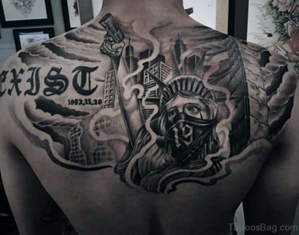 Statue Of Liberty Gun And Mask Tattoo