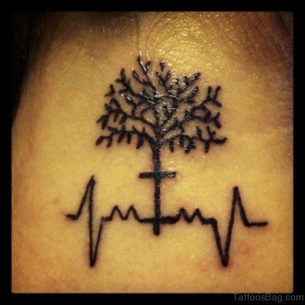 Stunning Cross Tree Neck Tattoo