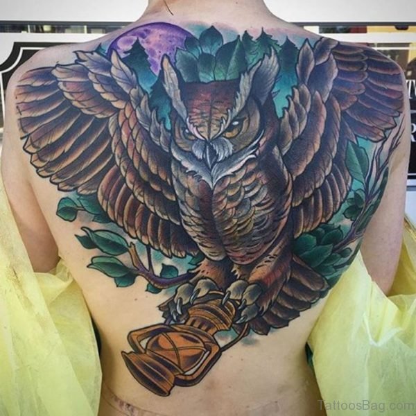 Stunning Owl Tattoo On Back