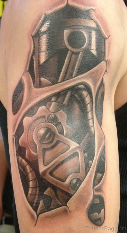 Stylish Bio Mechanical Tattoo On Bicep