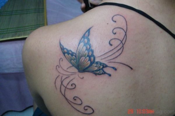 Stylish Butterfly Tattoo On Back