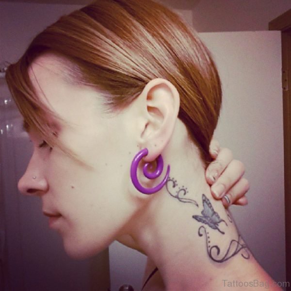 Stylish Butterfly Tattoo On Neck