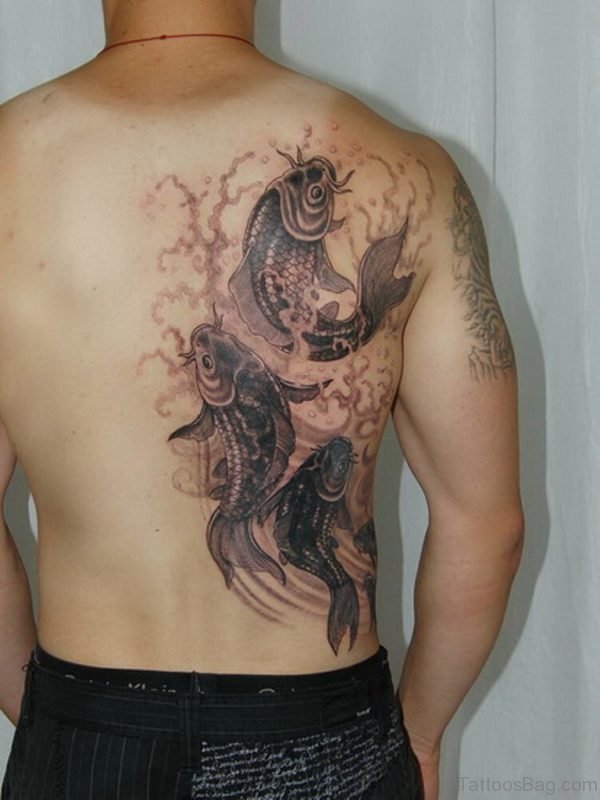 Stylish Fish Tattoo Design On Back