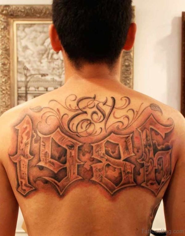 Stylish Lettering Tattoo On Back