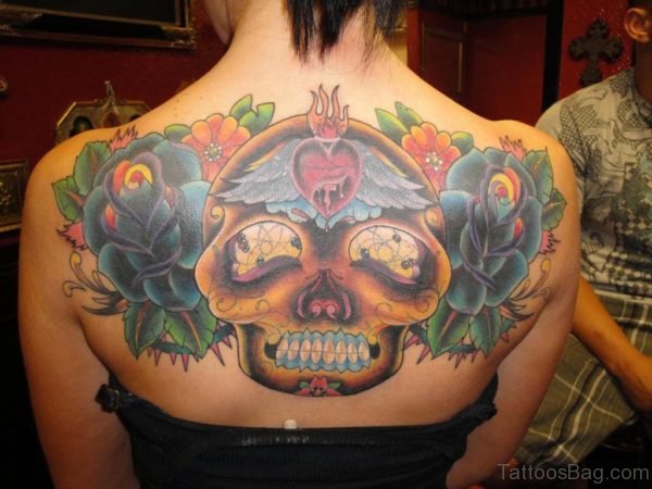 Stylish Skill And Rose Tattoo
