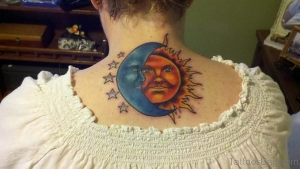Sun And Moon Tattoo On Back