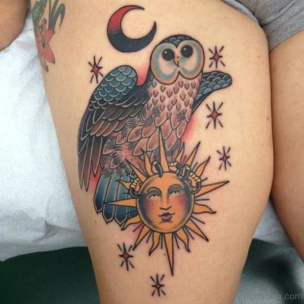 Sun And Owl Tattoo