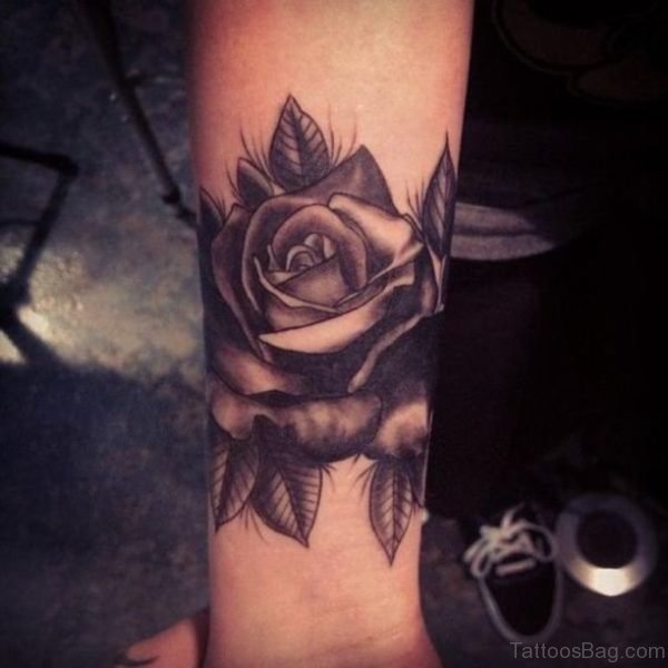 Sweet Black Rose Tattoo On Wrist
