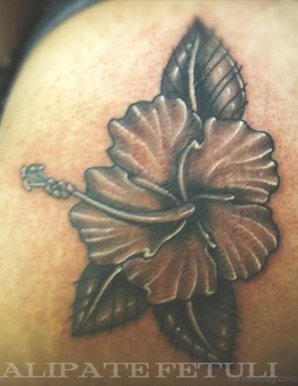 Sweet Hibiscus Flower Tattoo On Shoulder