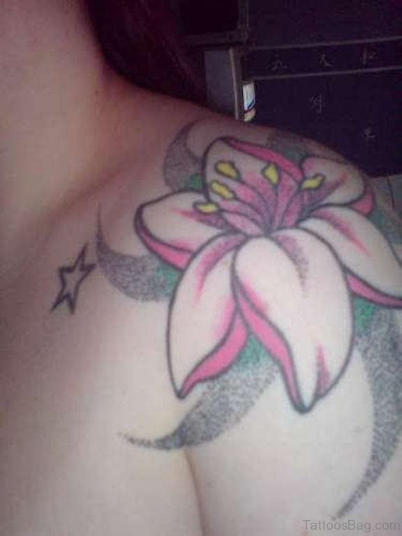Sweet Lily Tattoo On Left Shoulder