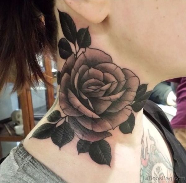 Sweet Rose Tattoo On Neck