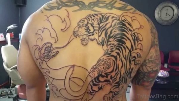 Tiger And Snake Tattoo On Back