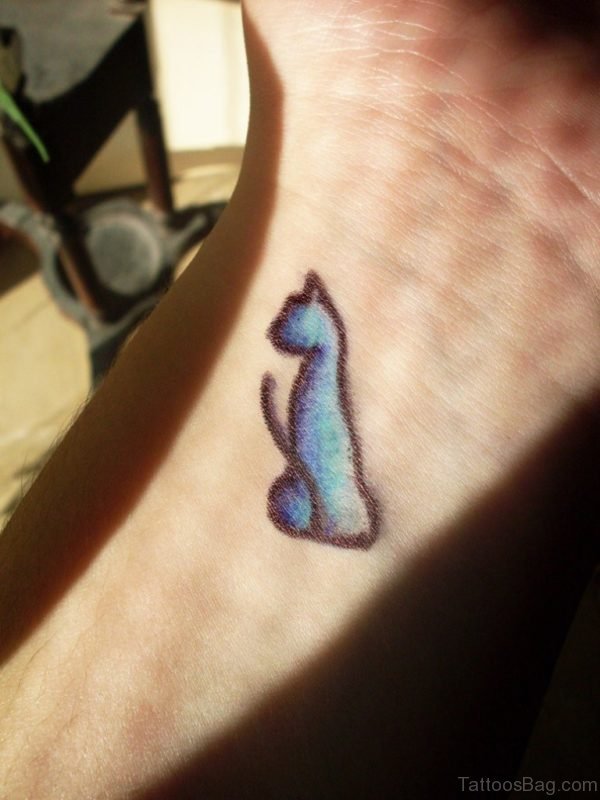Tiny Colored Cat Tattoo On Wrist