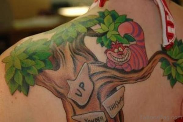 Tree And Funny Cat Tattoo