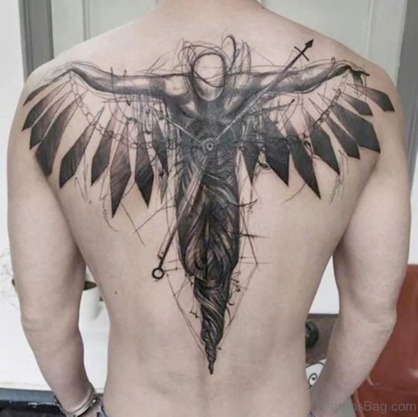 Black and Grey Back Horror Tattoo