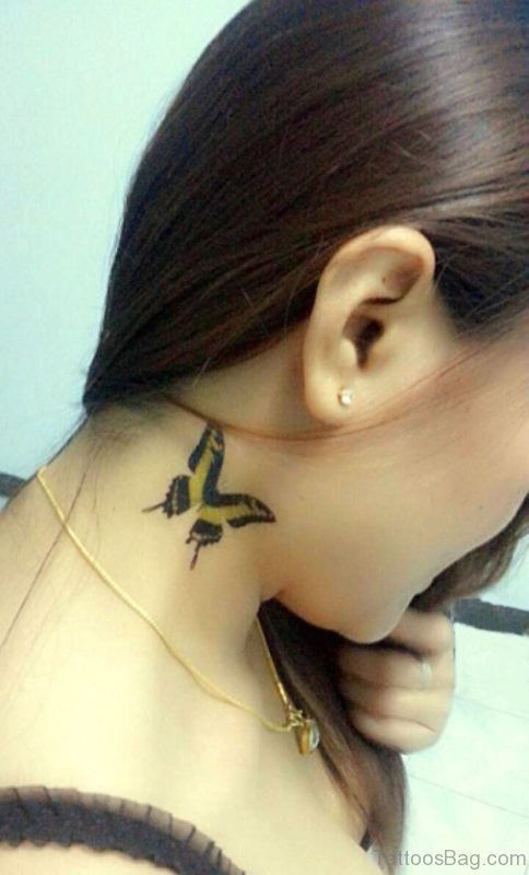 Tribal Black Butterfly On Neck