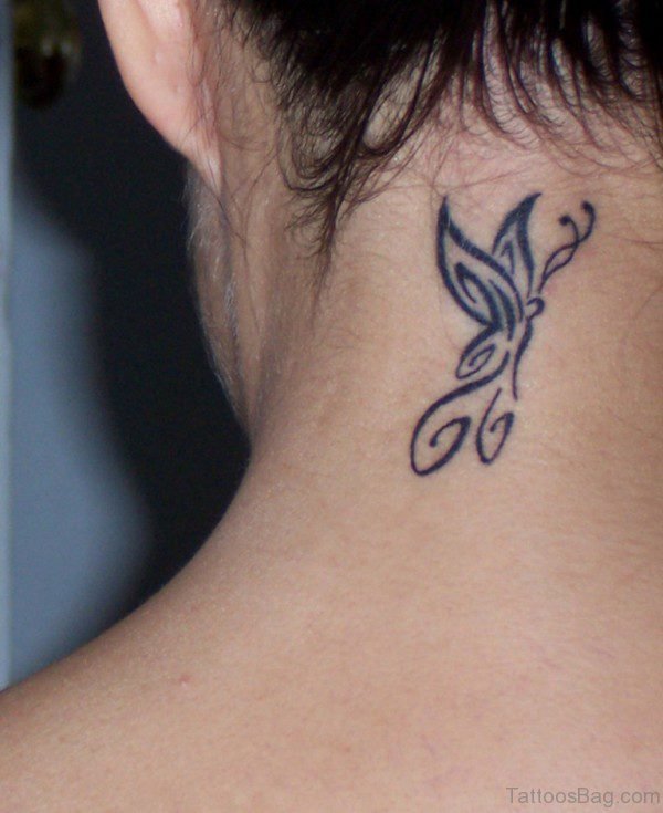 Tribal Butterfly Neck Tattoo Design