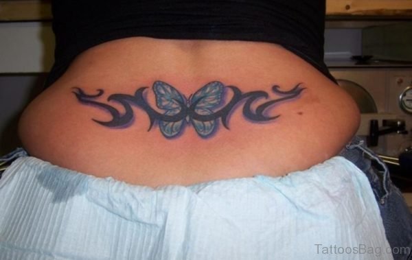 Tribal Butterfly Tattoo Design On Lower Back