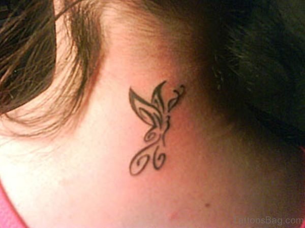 Tribal Butterfly Tattoo On Neck Back