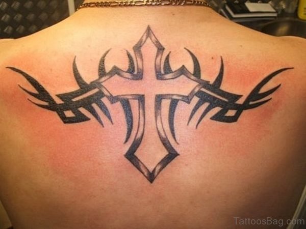 Tribal Cross Tattoo Design On Back