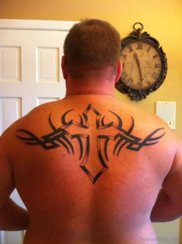 Tribal Cross Tattoo Design On Back