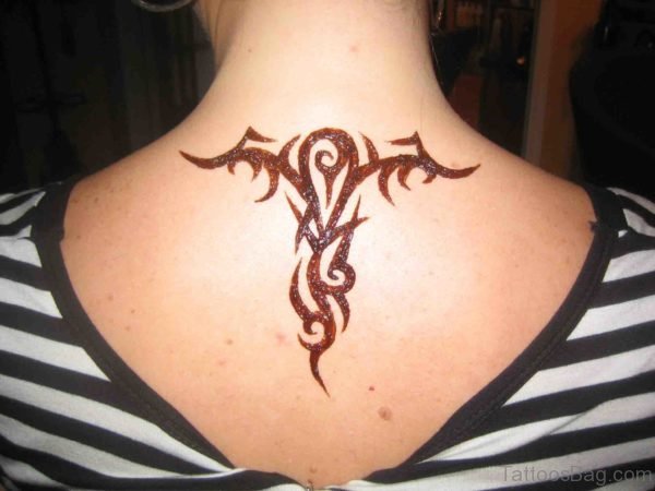 Tribal Henna Tattoo On Upper Back
