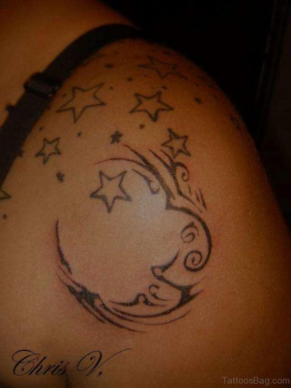 Tribal Moon And Stars Tattoo
