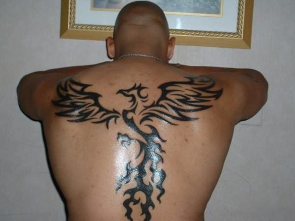 Tribal Phoenix Tattoo On Back