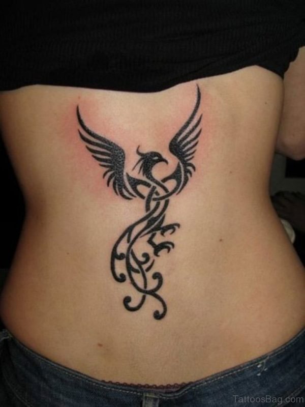 Tribal Phoenix Tattoo On Lower Back