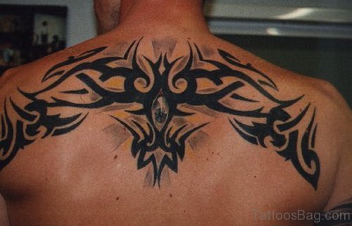 Tribal Tattoo On Upper Back