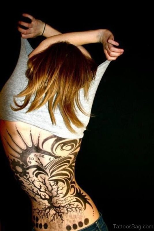 Tribal Tree Tattoo On Back