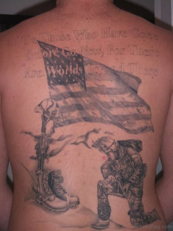 USA Patriotic Military Full Back Tattoo