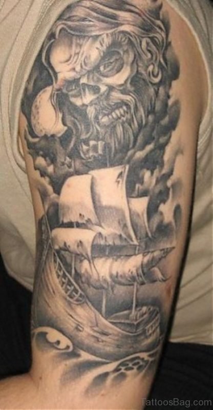Viking Ship And Warrior Tattoo