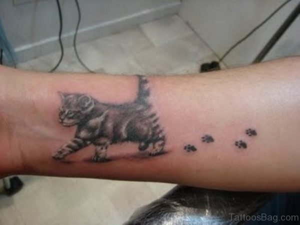 Walking Cat Tattoo On Wrist