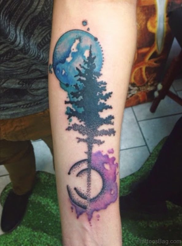 Watercolor Tree Tattoo On Wrist