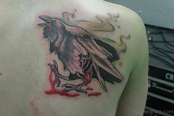 Weird Crow Tattoo On Back