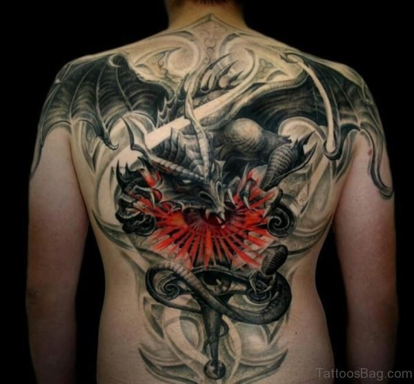 Wings Dragon Tattoo On Back