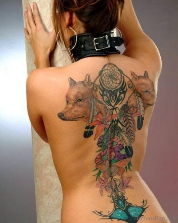 Wolf And Dreamcatcher Tattoo