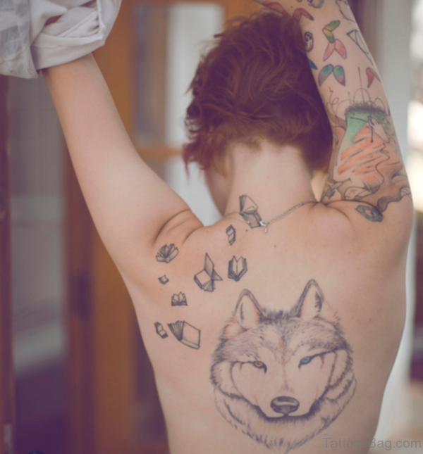 Wolf Face Tattoo On Back